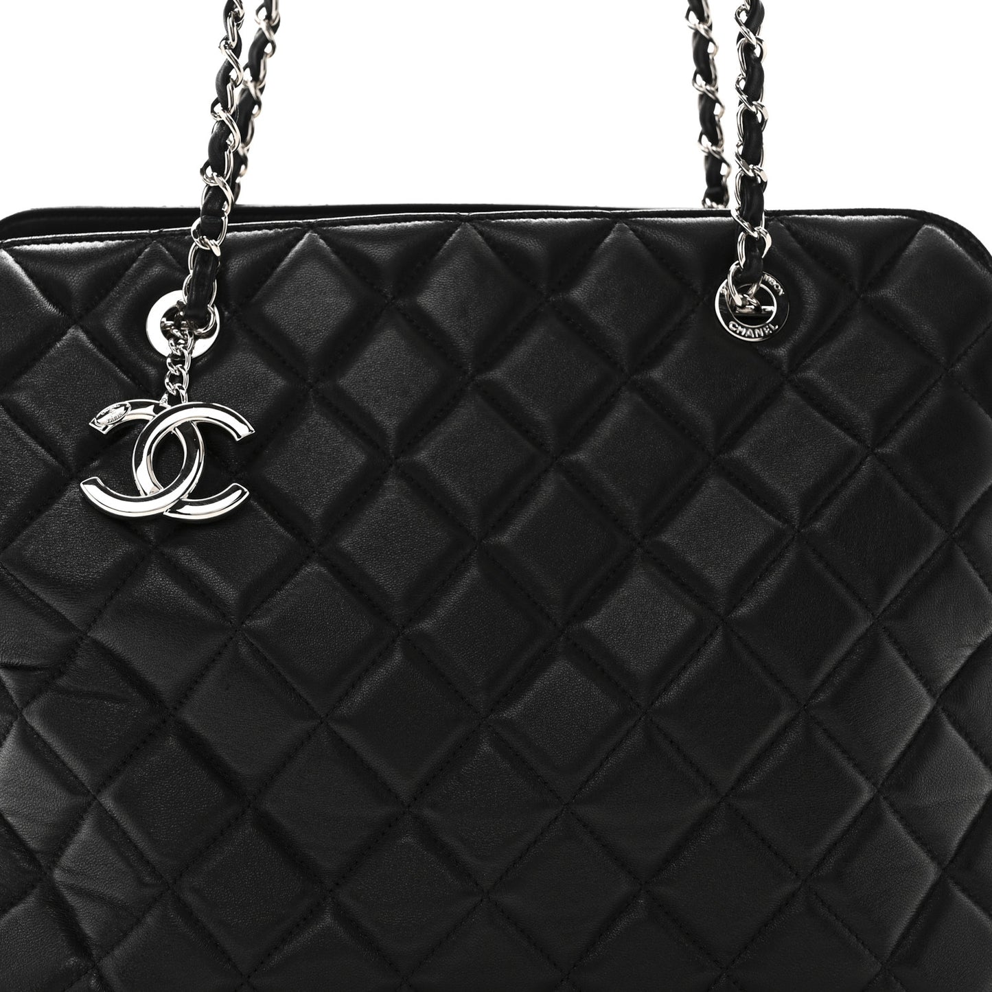 Lambskin Quilted Chic and Soft Shopping Tote Black