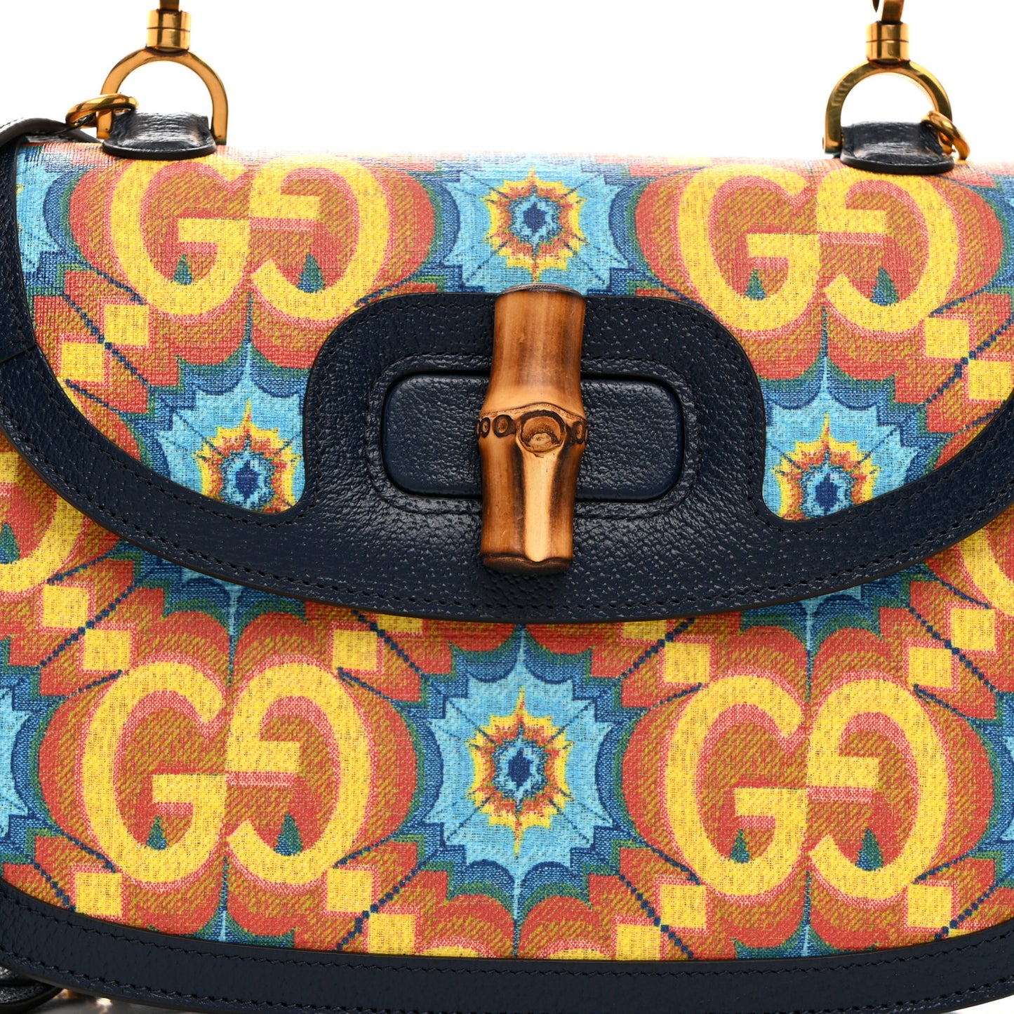 Calfskin Kaleidoscope Medium Bamboo 1947 Top Handle Bag Blue Orange Multicolor Blue Agata