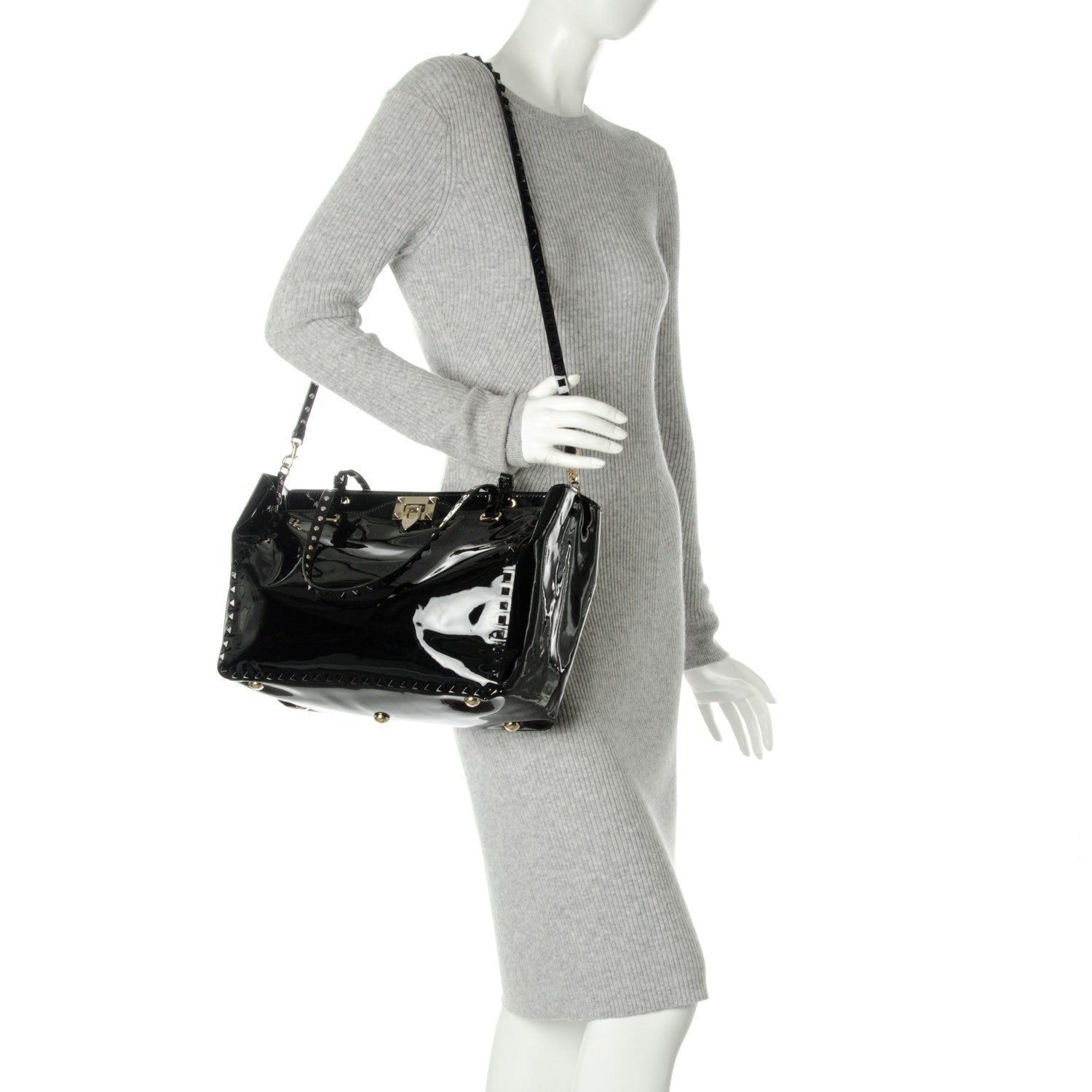 Valentino Garavani Patent Medium Rockstud Tote Black 2 of 7