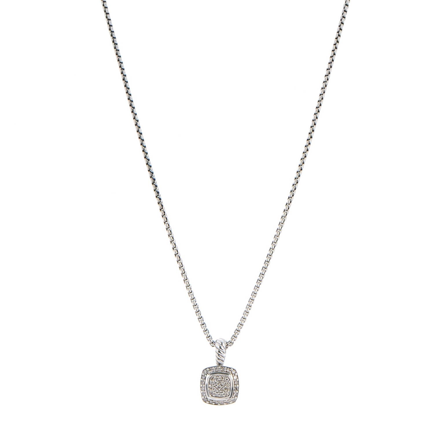 David Yurman Sterling Silver Diamond Pave 7mm Petite Albion Pendant Necklace 1 of 6