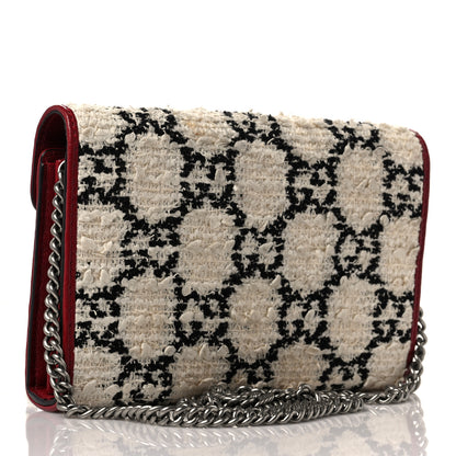 Gucci Tweed GG Monogram Mini Dionysus Chain Wallet White Black Romantic Cherry 3 of 11