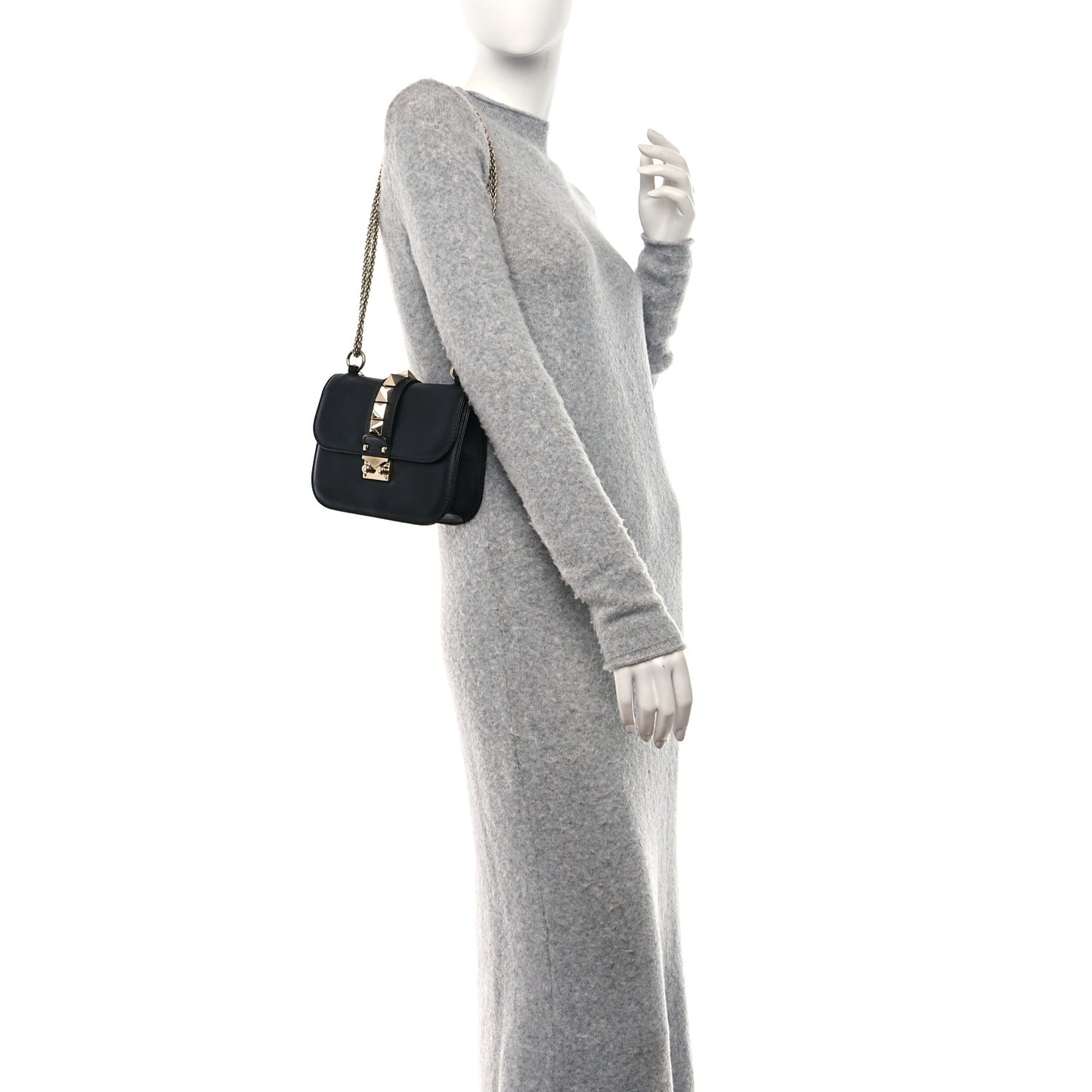 Vitello Small Glam Lock Rockstud Flap Black