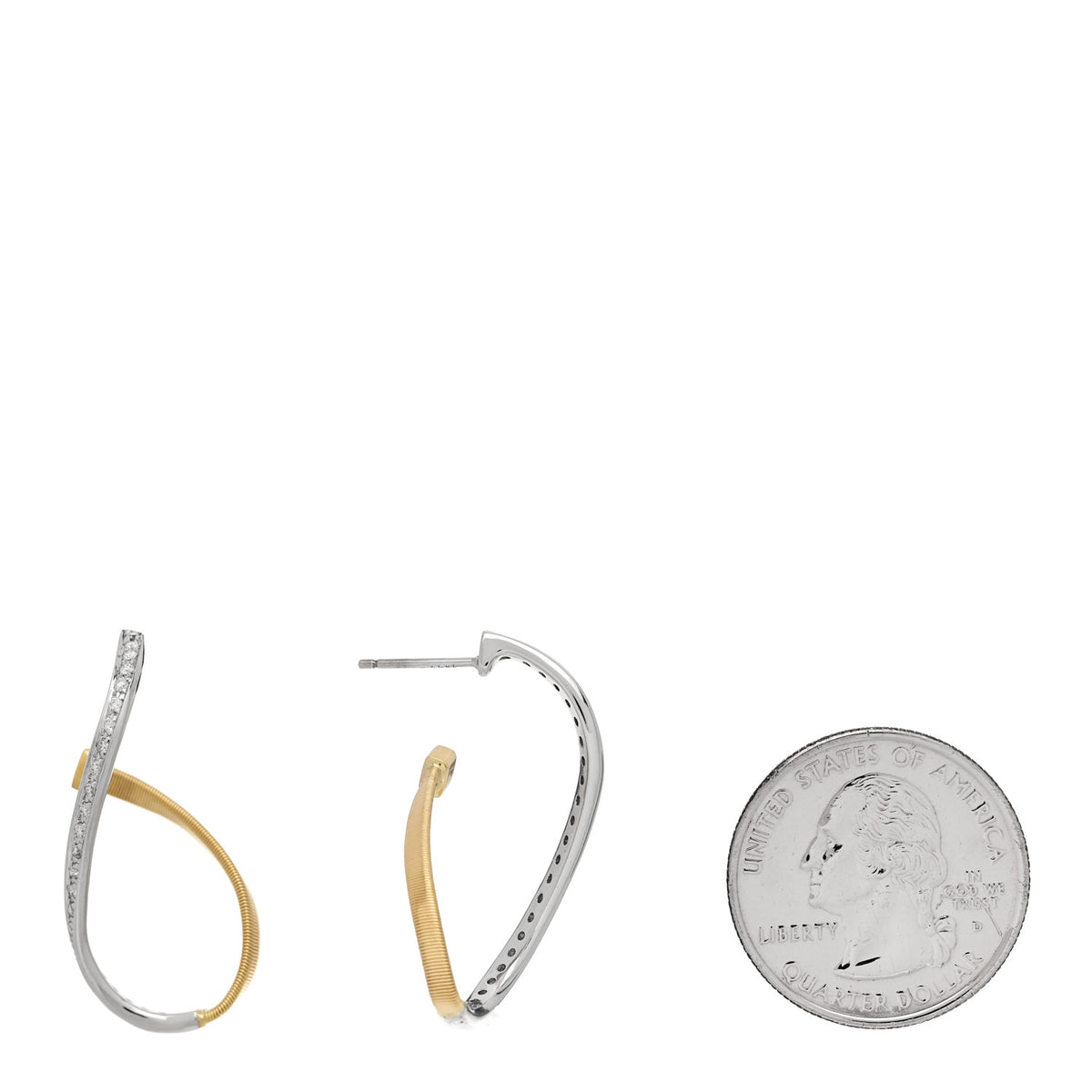 Marco Bicego 18K Yellow White Gold Diamond Marrakech Coil Hoop Earrings 2 of 6