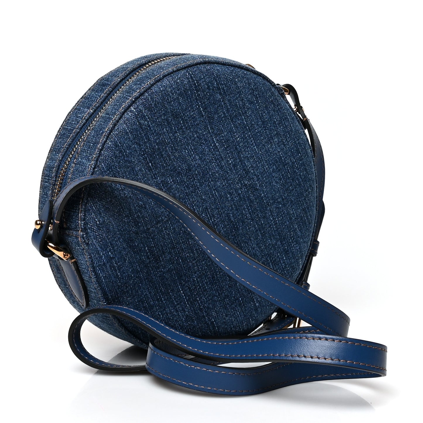 Denim Mini La Medusa Chain Round Crossbody Bag Navy Blue