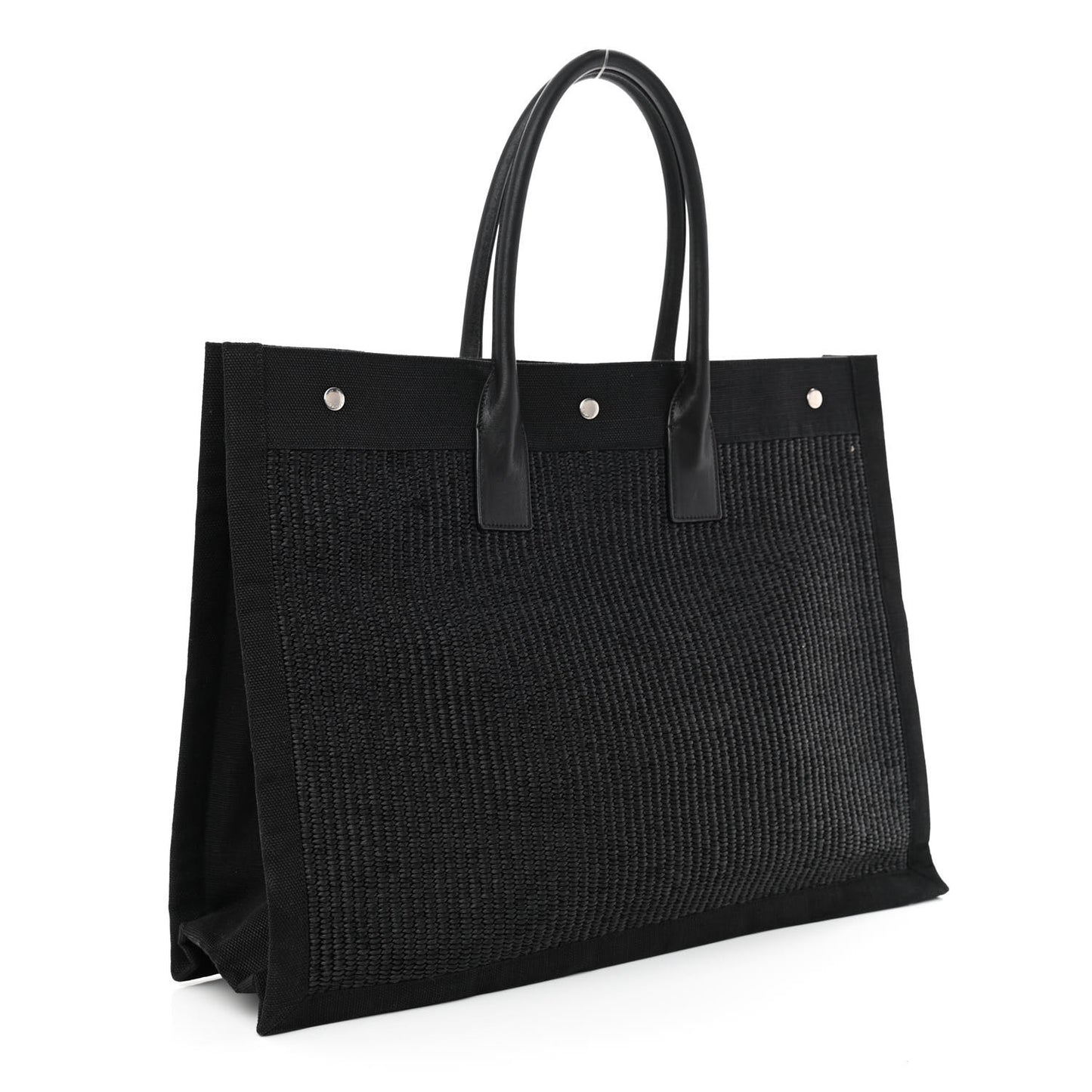 Raffia Linen Calfskin Rive Gauche Tote Black