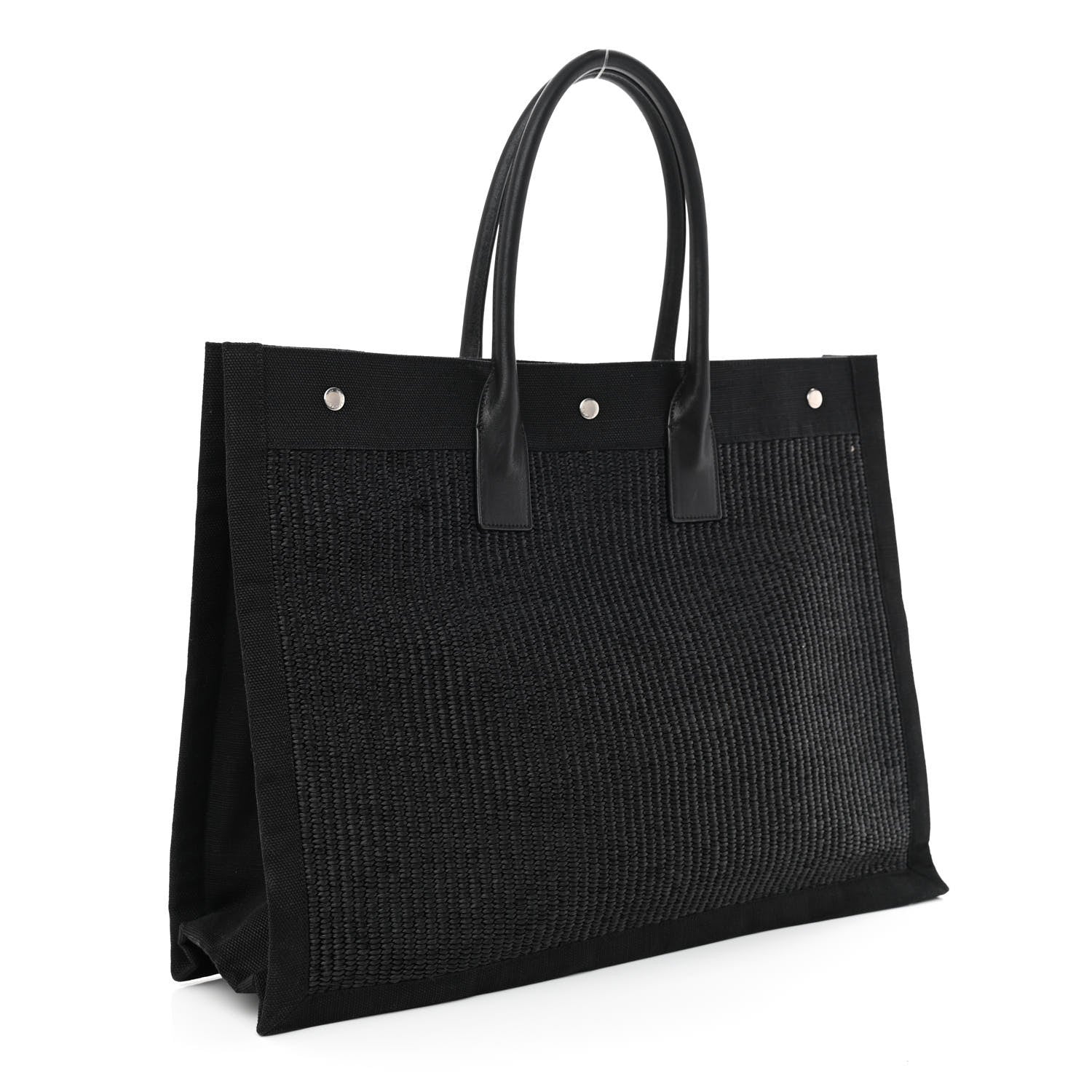 Saint Laurent Raffia Linen Calfskin Rive Gauche Tote Black 3 of 10