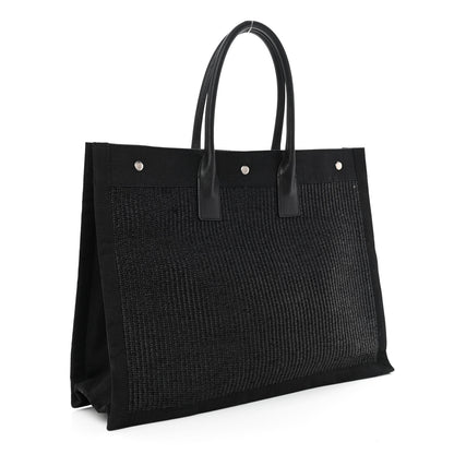 Saint Laurent Raffia Linen Calfskin Rive Gauche Tote Black 3 of 10