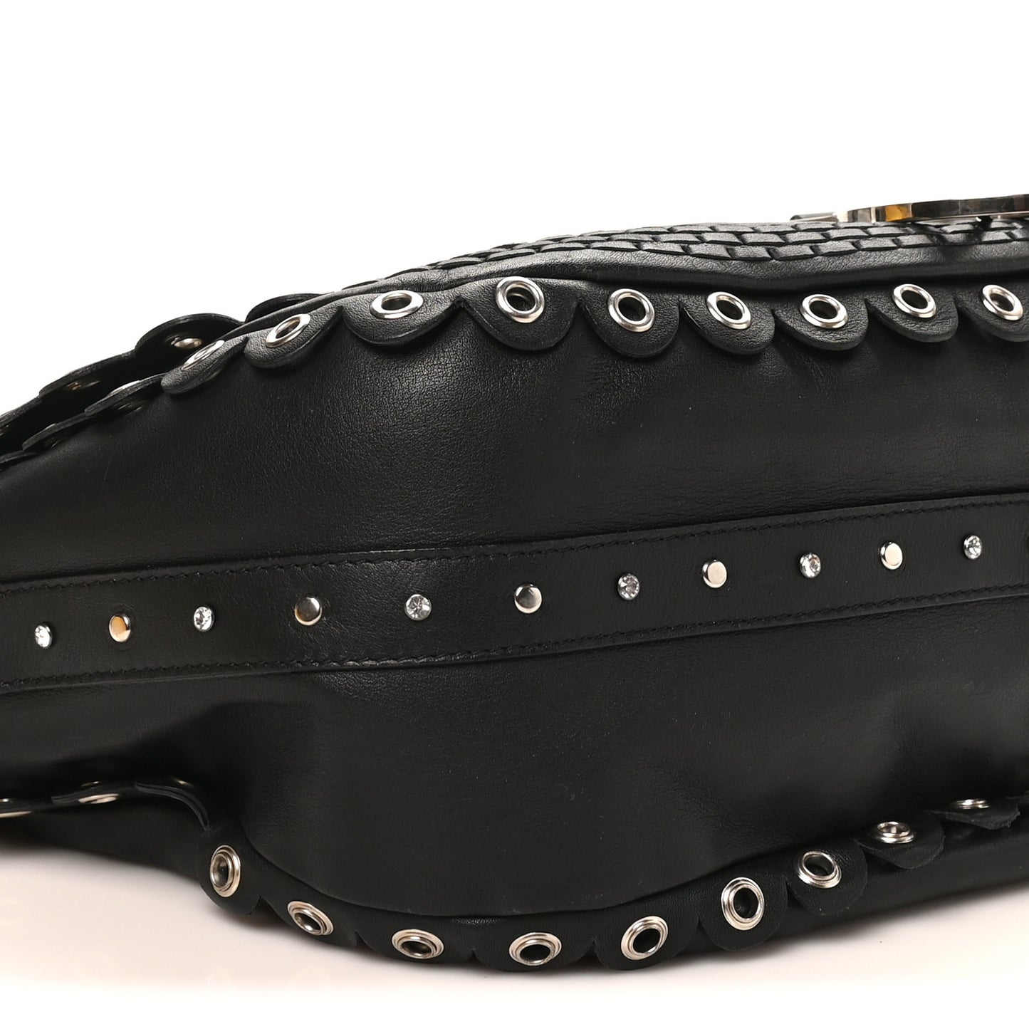 Calfskin Crystal Studded Peace Shoulder Bag Black
