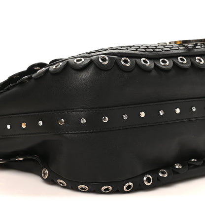 Christian Dior Calfskin Crystal Studded Peace Shoulder Bag Black 9 of 10