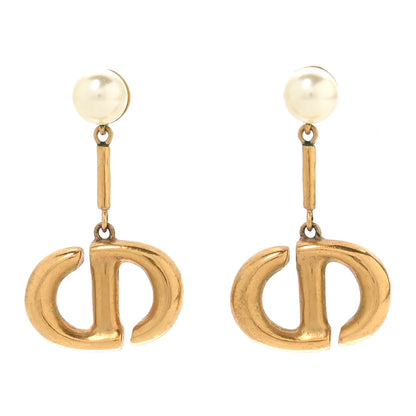 Christian Dior Pearl Logo Drop Earrings Gold 1 of 5