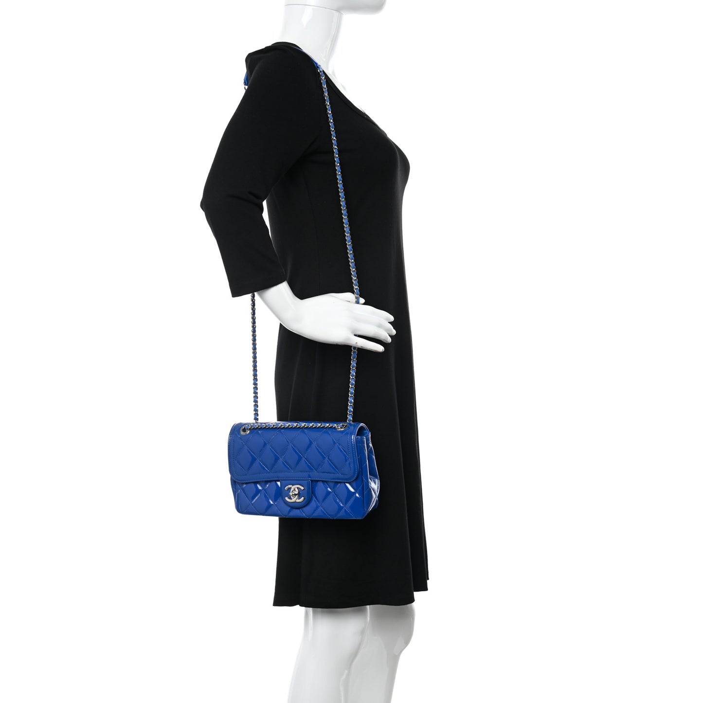 Patent Quilted Small Coco Shine Flap Blue