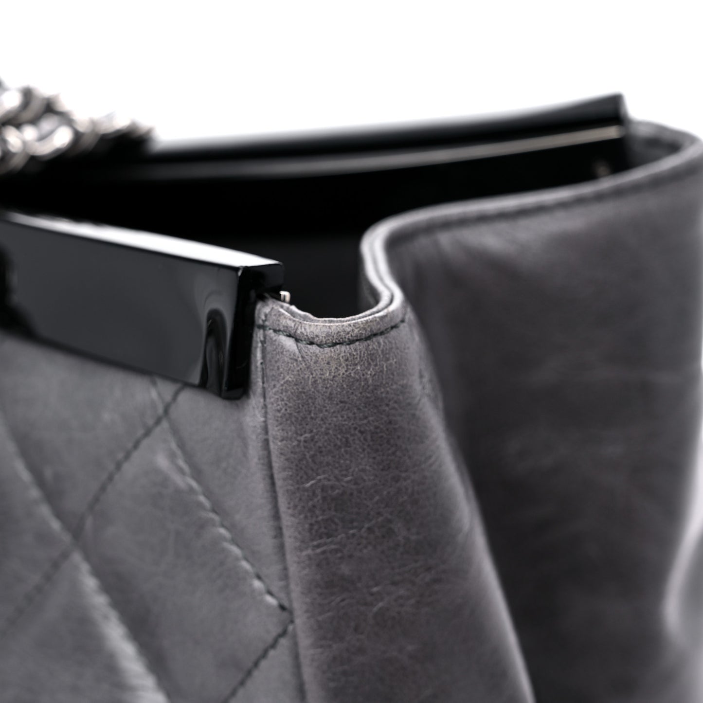 Glazed Calfskin Quilted Large CC Delivery Tote Grey