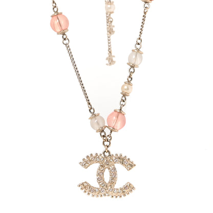 Chanel Beaded Pearl Crystal CC Long Necklace Gold Coral 1 of 5