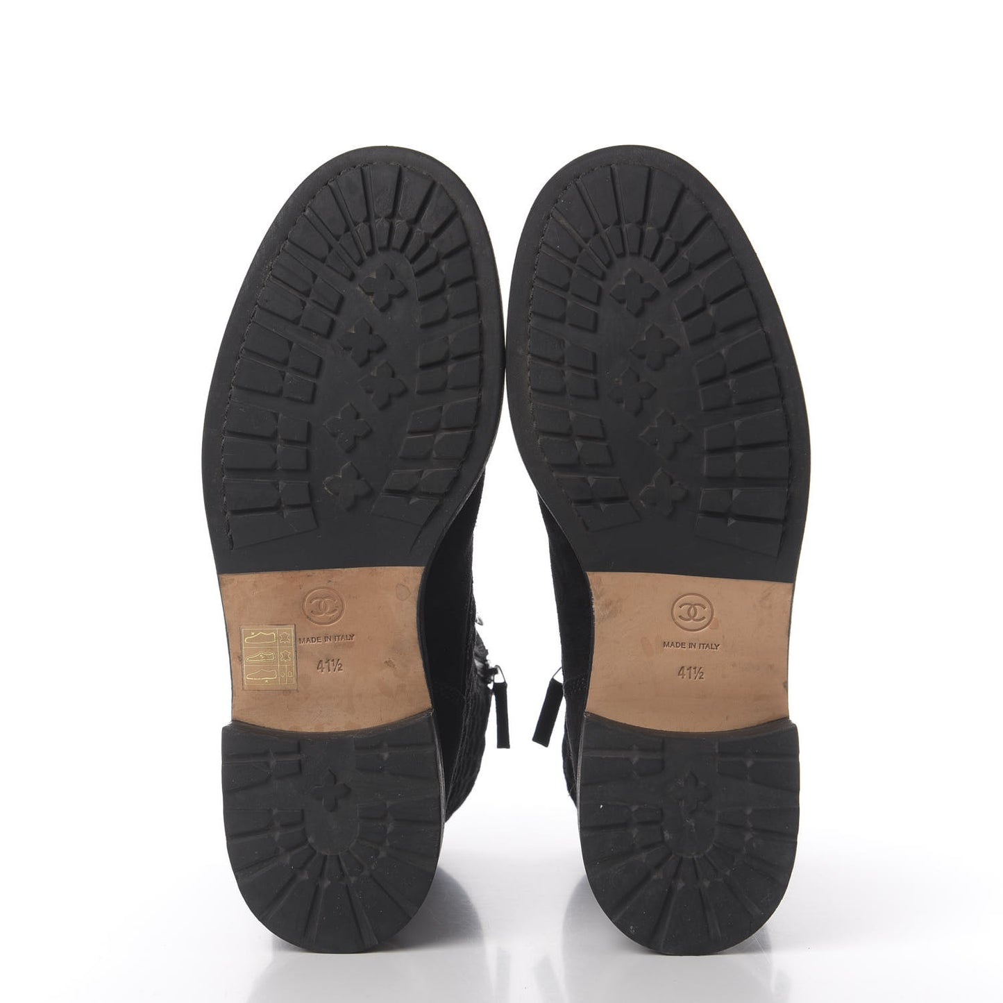 Suede Quilted CC Lace Up Combat Boots 41.5 Black