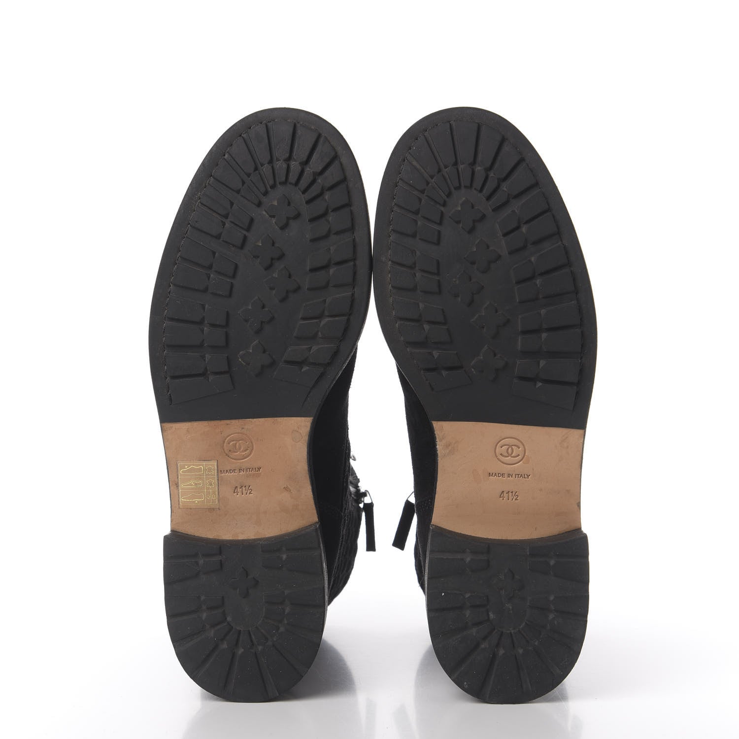 Chanel Suede Quilted CC Lace Up Combat Boots 41.5 Black 5 of 11