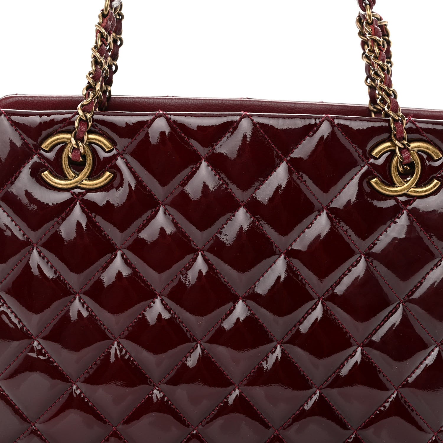 Chanel Patent Quilted CC Small Tote Red 7 of 9