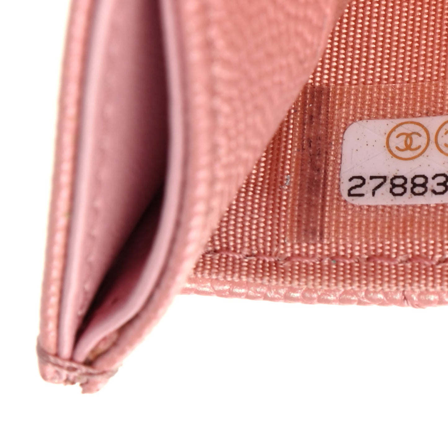 Iridescent Caviar Quilted Card Holder Rose Pink