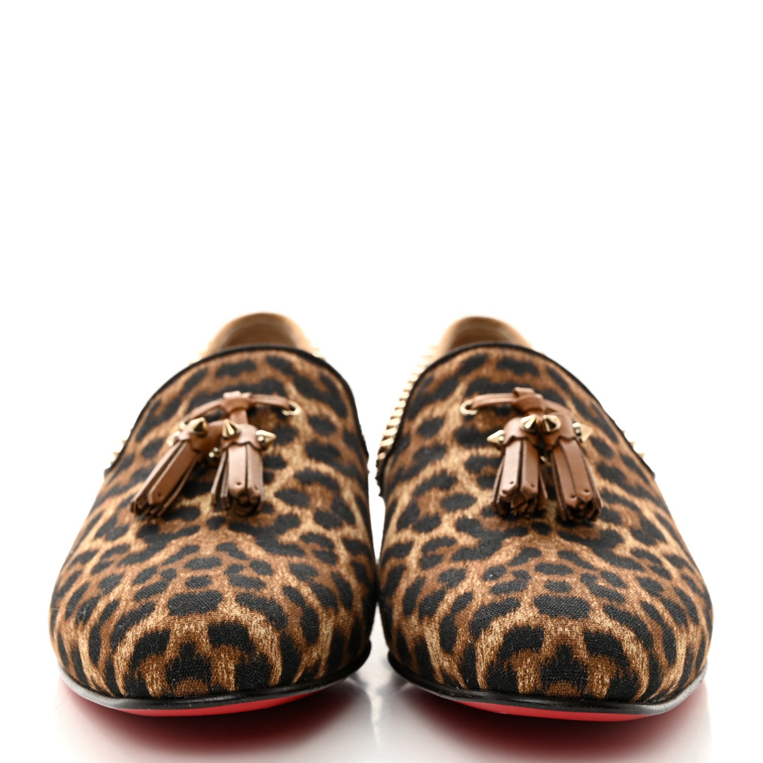 Christian Louboutin Calfskin Canvas Leopard Print Spikes Mens Intern Flat Loafers 45.5 Leopard Tan 2 of 7