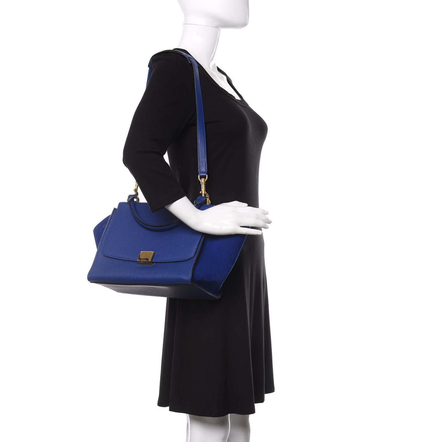 Drummed Calfskin Suede Small Trapeze Indigo