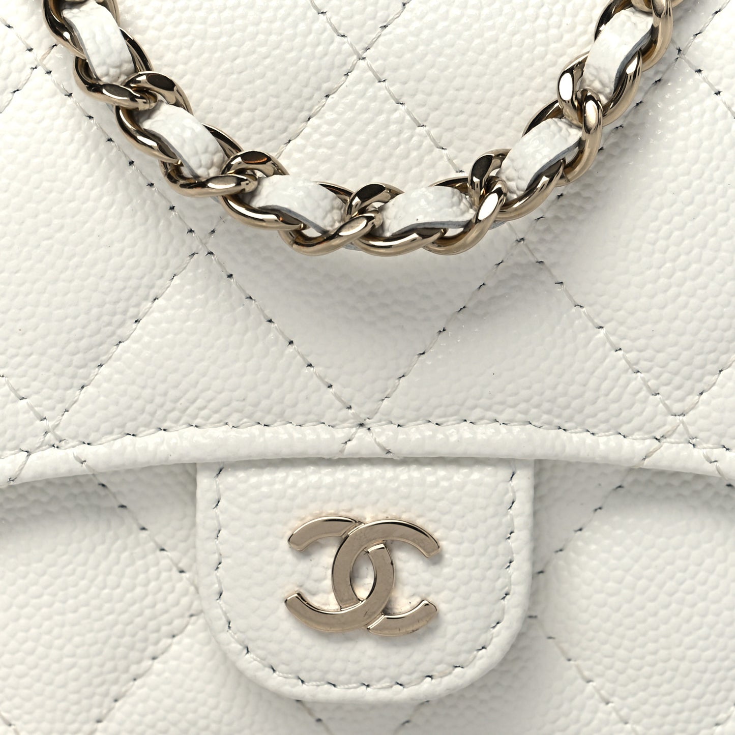 Caviar Quilted Mini Chain Bag White