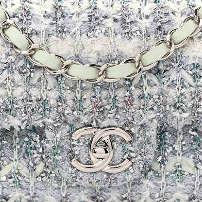 Chanel Tweed Quilted Mini Rectangular Flap Light Green Silver White 8 of 11