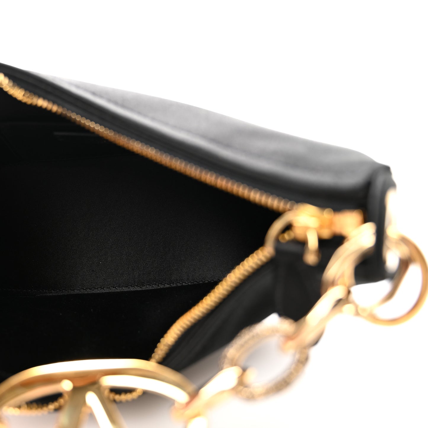 Satin Crystal Mini Vlogo Moon Bag Black