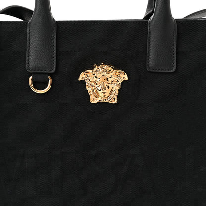 Versace Canvas Calfskin La Medusa Small Tote Black 7 of 12