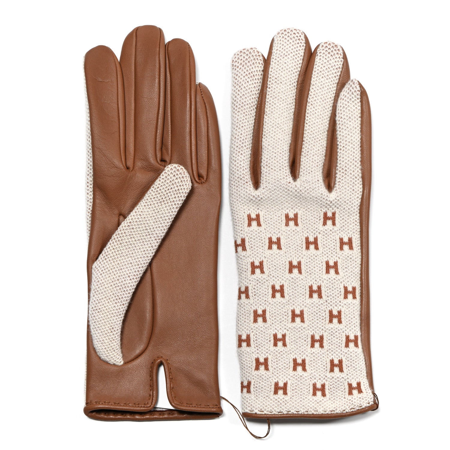 Hermes Lambskin Cashmere Crocheted Federica Gloves 7 Brown 1 of 3