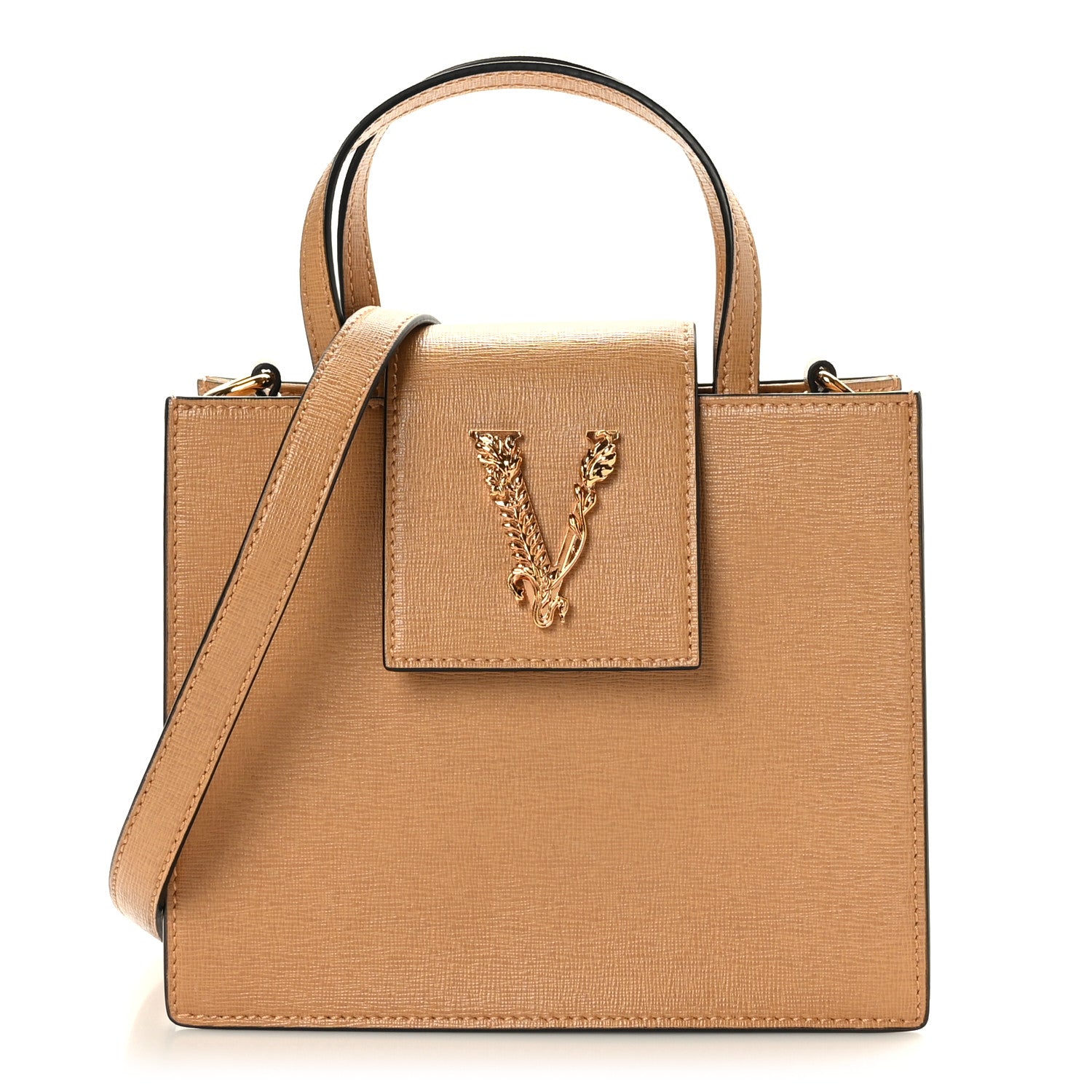 Versace Saffiano Virtus Top Handle Shoulder Bag Camel 1 of 8