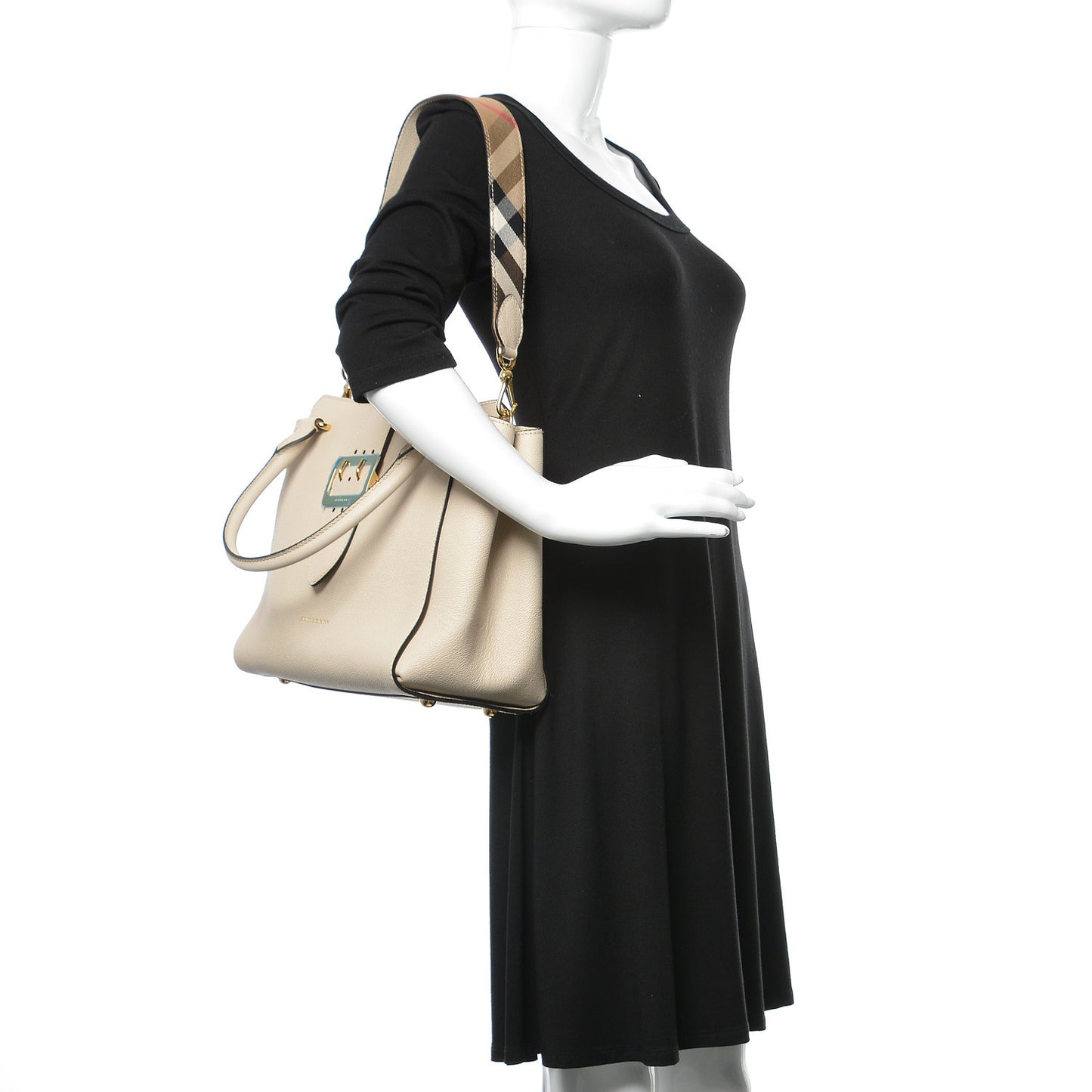 Soft Grain Calfskin Medium Buckle Tote Limestone