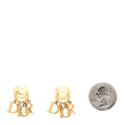 Christian Dior Pearl Crystal Tribal Logo Charms Earrings Gold 2 of 5
