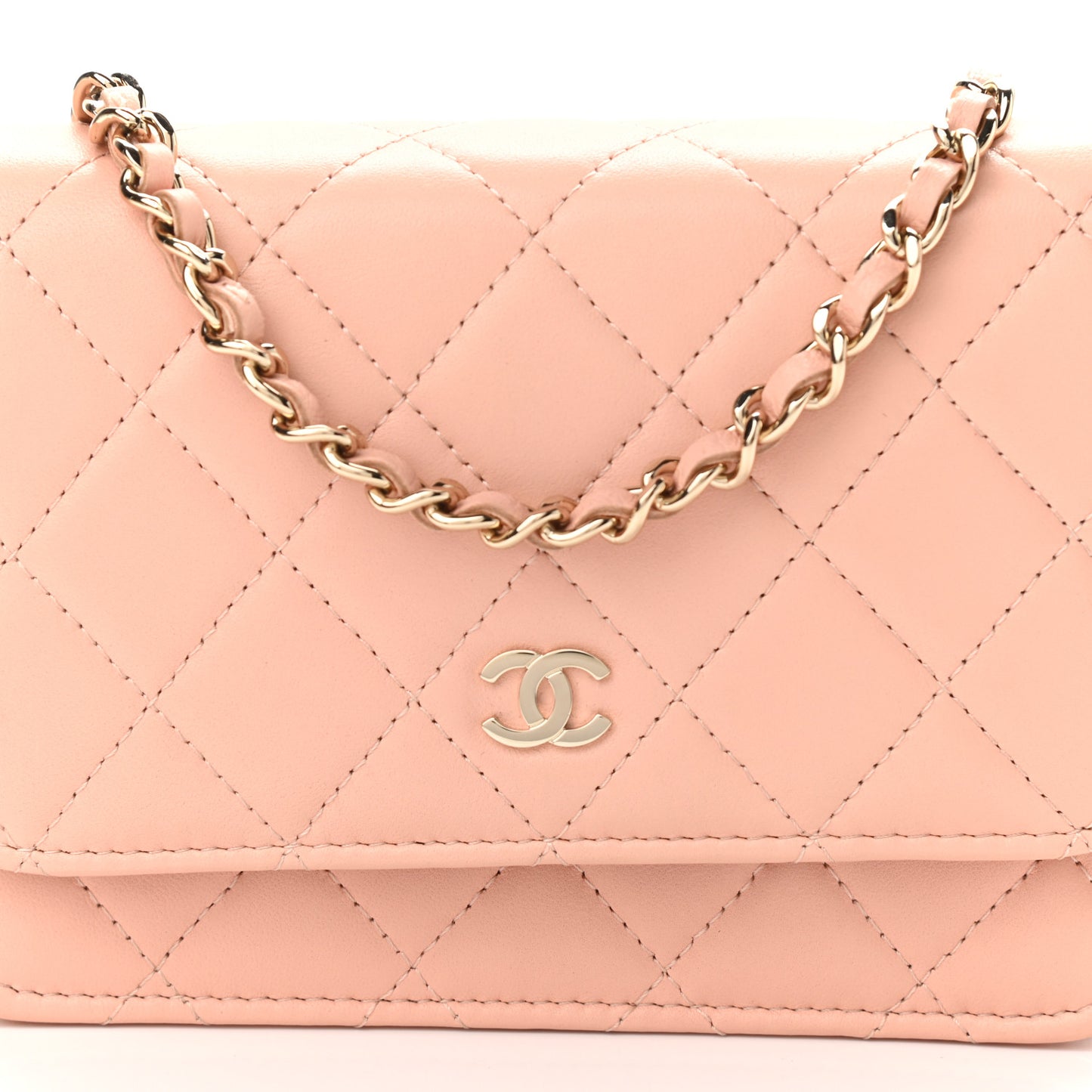 Lambskin Quilted Mini Wallet On Chain WOC Light Pink