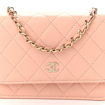 Chanel Lambskin Quilted Mini Wallet On Chain WOC Light Pink 8 of 11