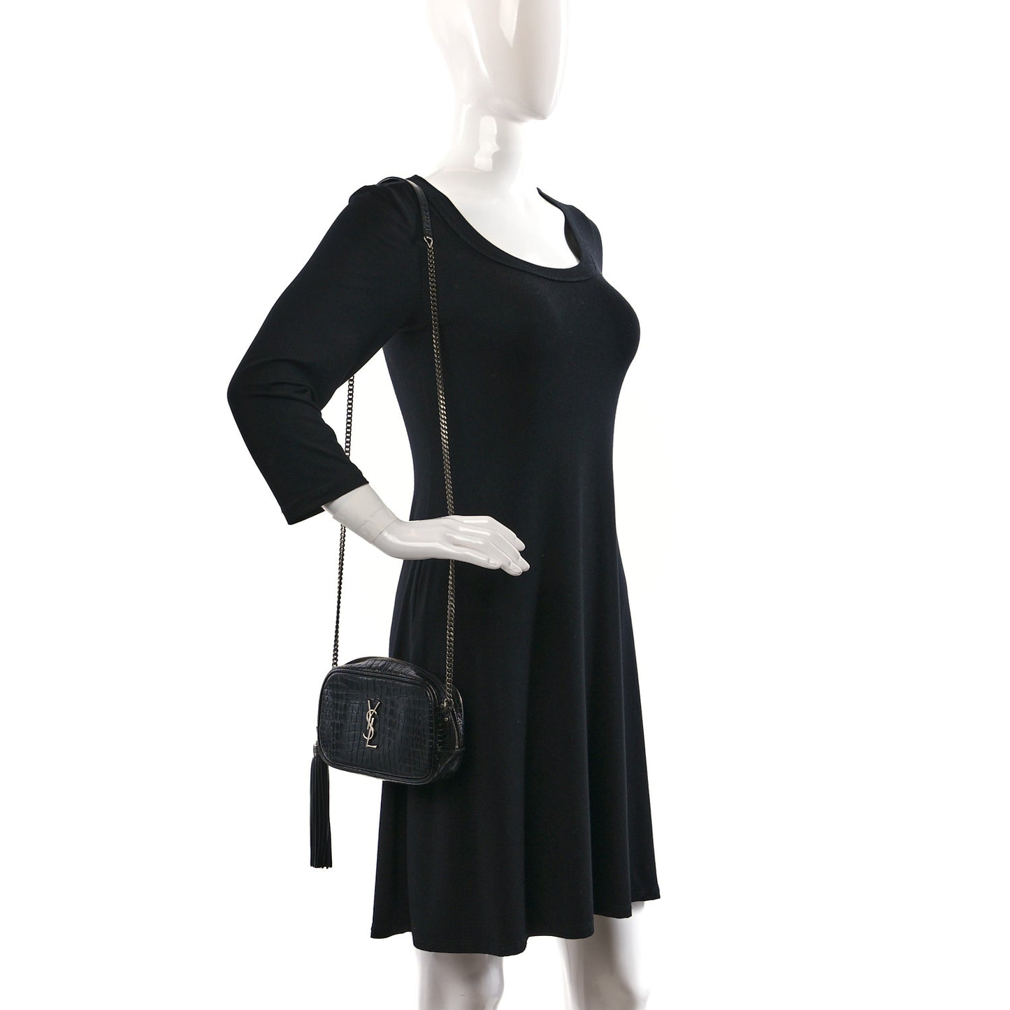 Calfskin Crocodile Embossed Monogram Mini Lou Camera Bag Black