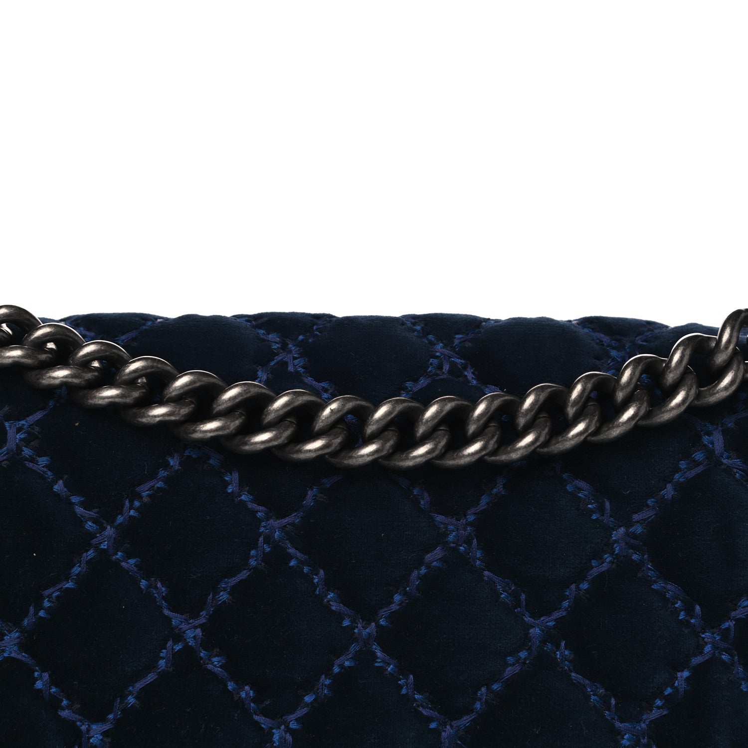 Chanel Velvet Tweed Quilted Medium Boy Flap Dark Navy Blue 12 of 17