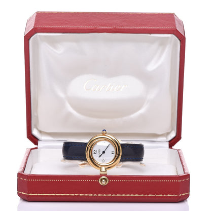 Cartier Sterling Silver 18K Yellow Gold Calfskin 26mm Must De Trinity Quartz Watch Blue 10 of 10