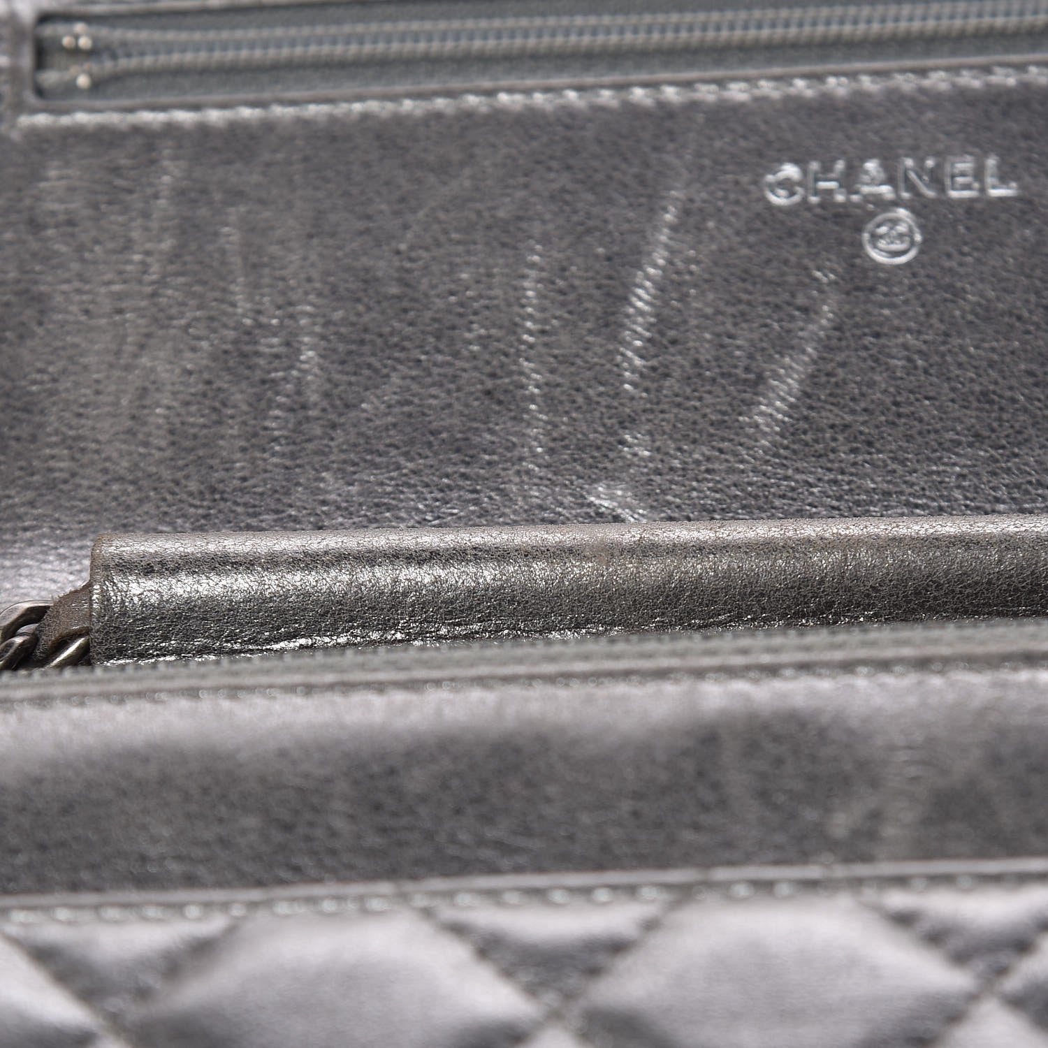 Chanel Metallic Calfskin Quilted Boy Wallet On Chain WOC Silver 13 of 16
