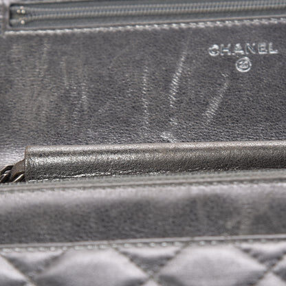 Chanel Metallic Calfskin Quilted Boy Wallet On Chain WOC Silver 13 of 16