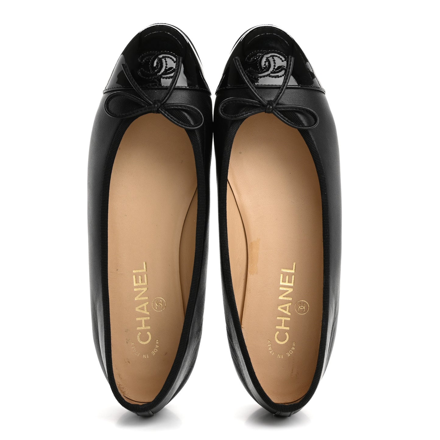 Lambskin Patent Cap Toe Ballerina Flats 39 Black