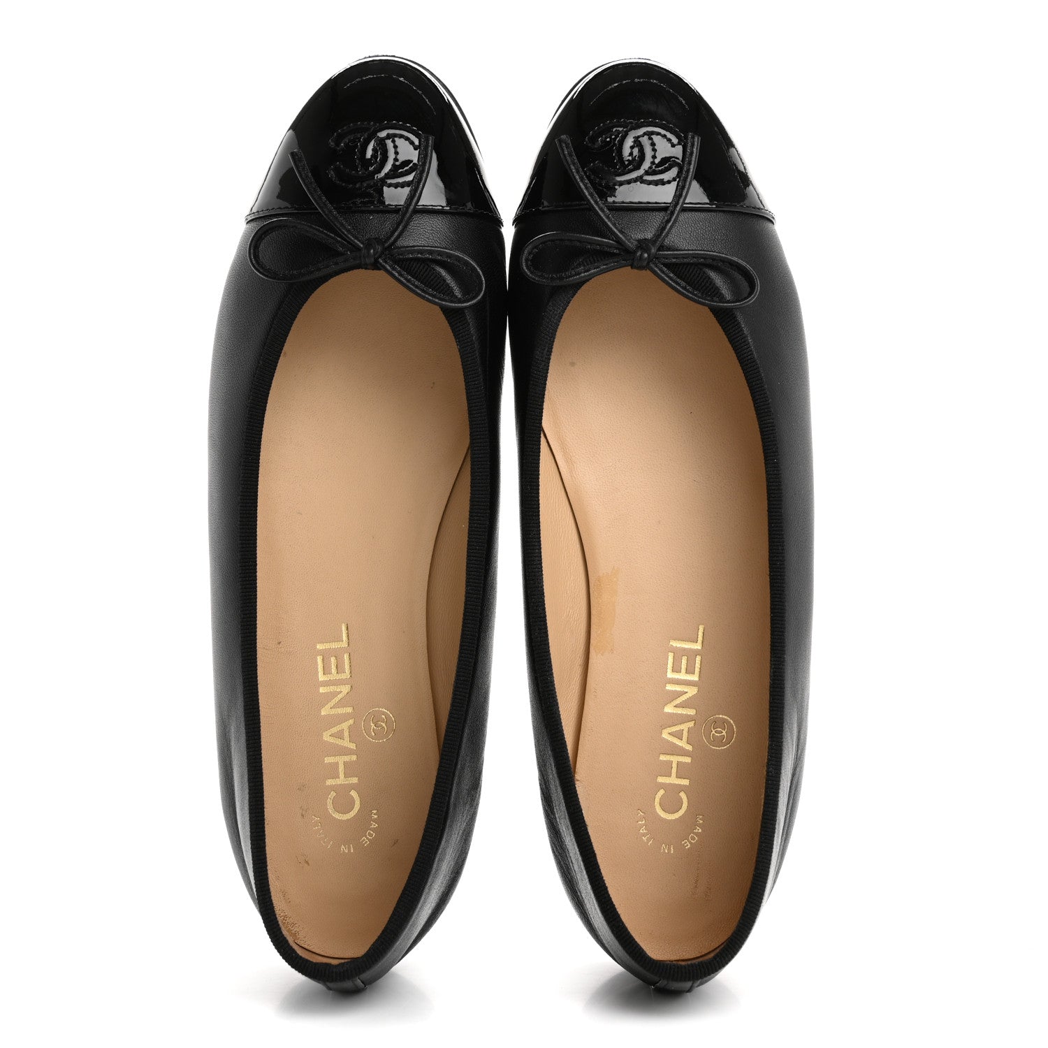 Chanel Lambskin Patent Cap Toe Ballerina Flats 39 Black 2 of 14