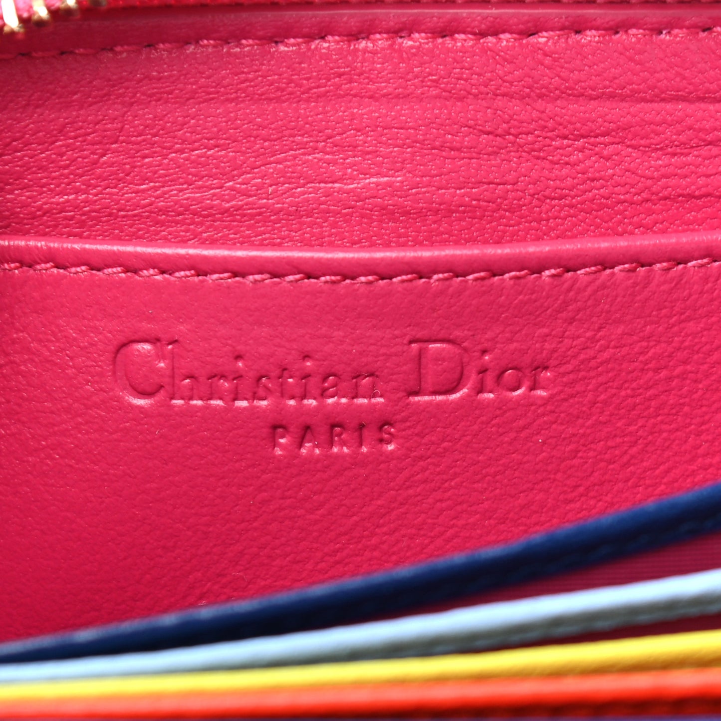 Lambskin Cannage Mini Lady Dior Zip Portemonnaie Fuchsia