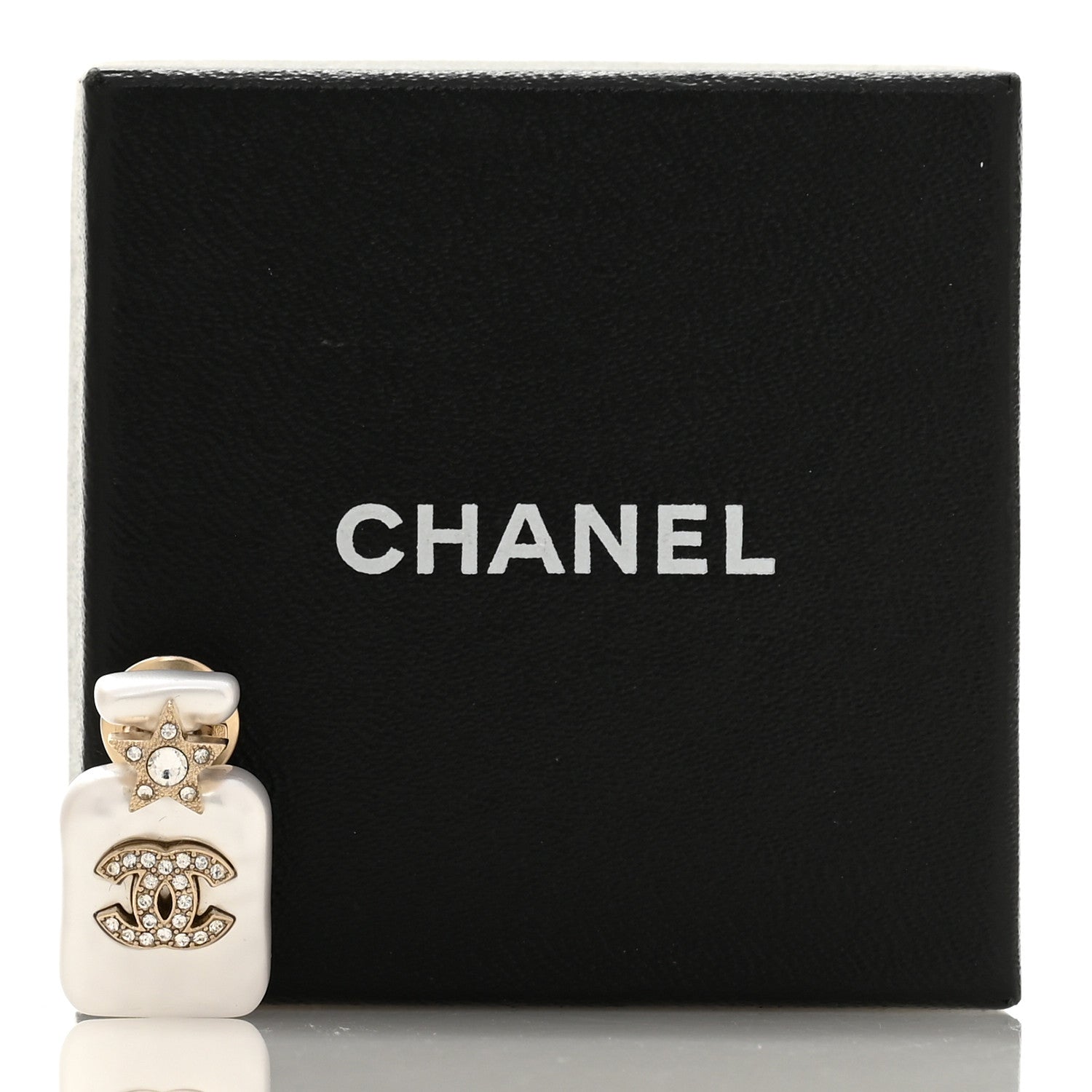 Chanel Pearl Resin Crystal CC Perfume Bottle Brooch Gold Pearly White 4 of 4