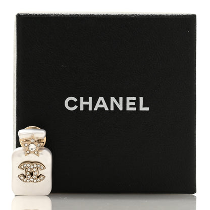 Chanel Pearl Resin Crystal CC Perfume Bottle Brooch Gold Pearly White 4 of 4