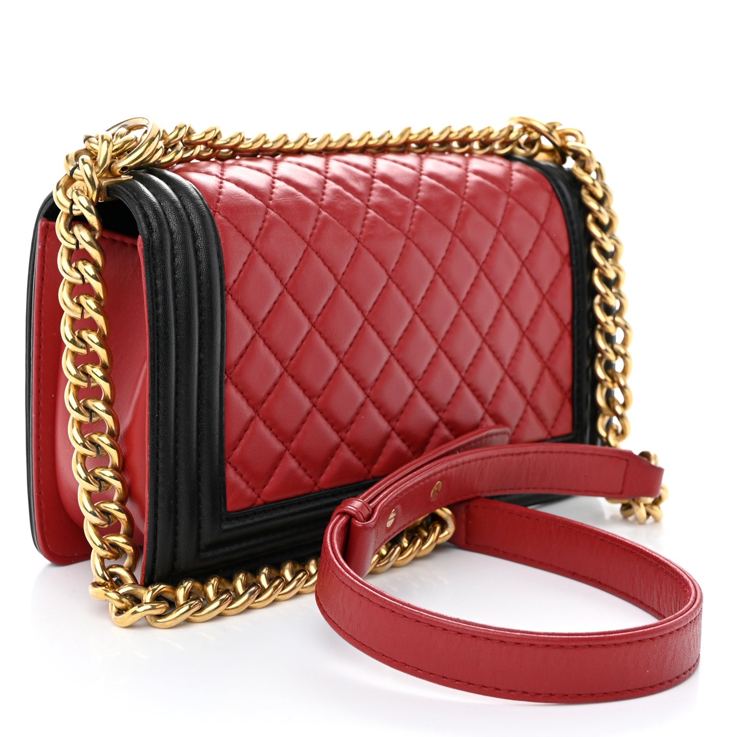 Lambskin Quilted Medium Boy Flap Dark Red Black