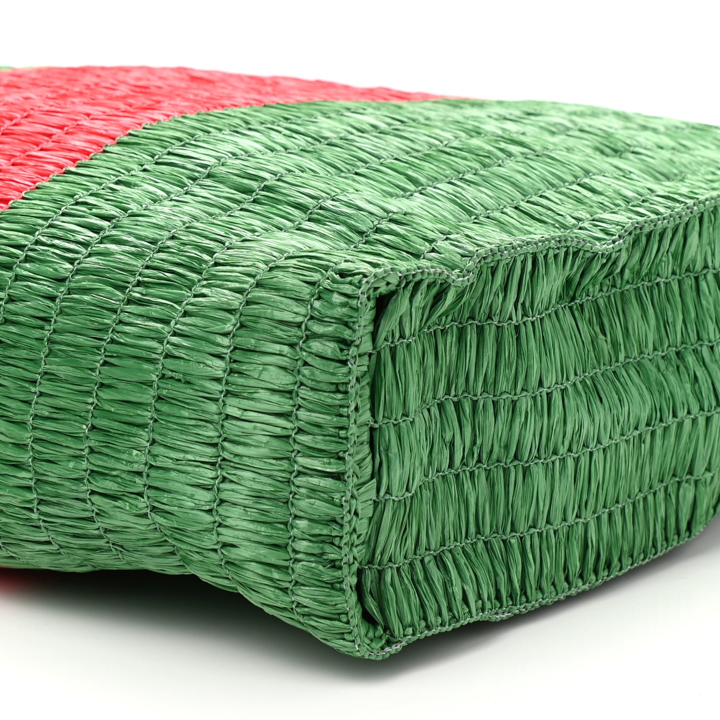 Raffia Linen Web Cestino Tote Bag Red Green