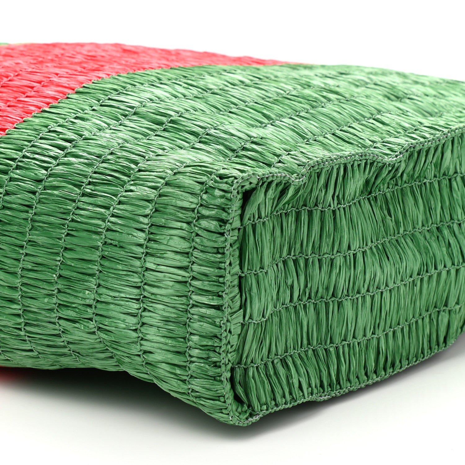 Gucci Raffia Linen Web Cestino Tote Bag Red Green 10 of 10