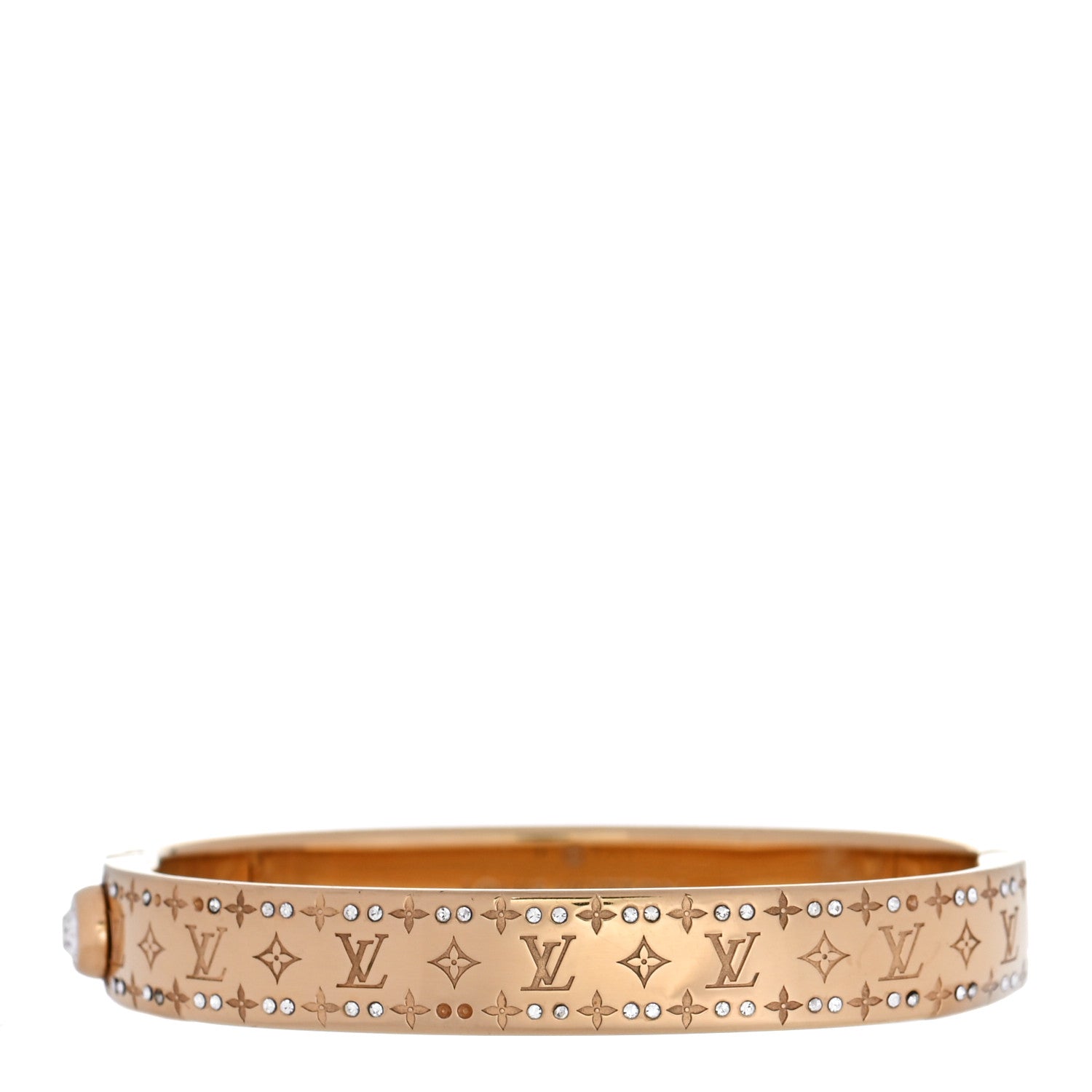 Louis Vuitton Brass Crystal Monogram Nanogram Strass Cuff S Gold 1 of 6