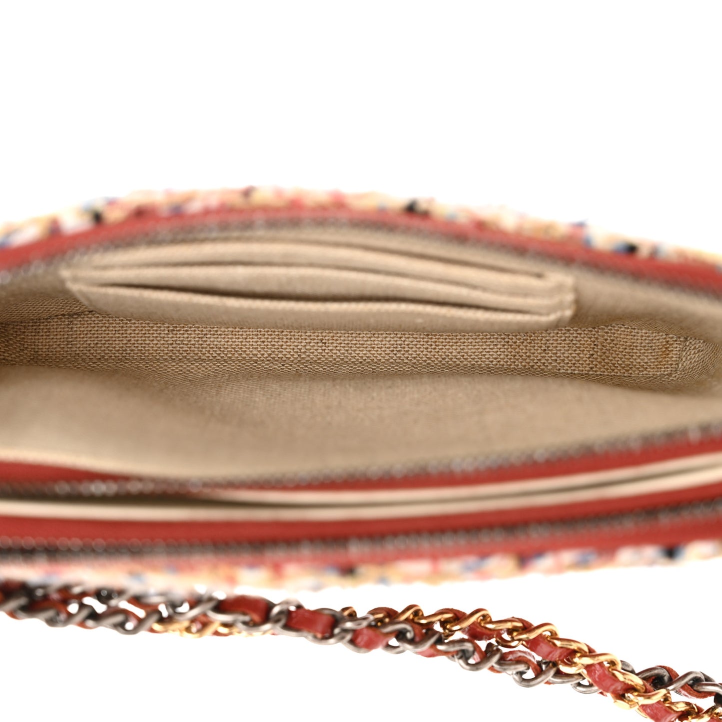 Tweed Calfskin Small Gabrielle Clutch With Chain Red