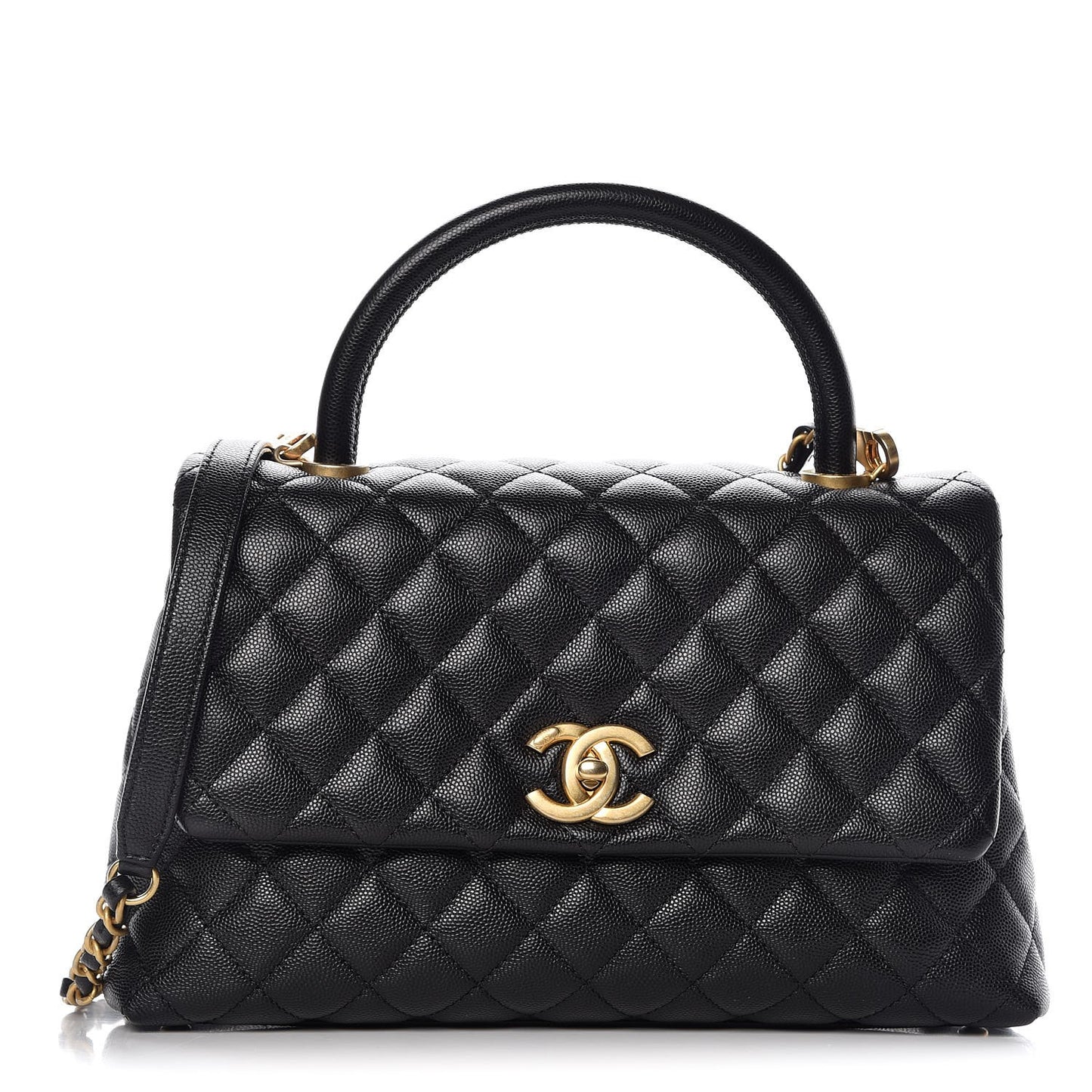 Caviar Quilted Small Coco Handle Flap Black