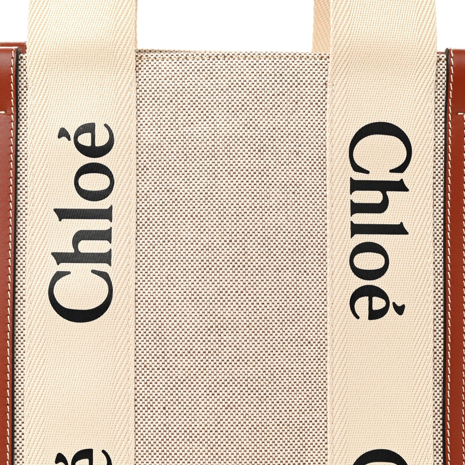 Chloe Cotton Calfskin Medium Woody Ribbon Tote White Brown 8 of 11